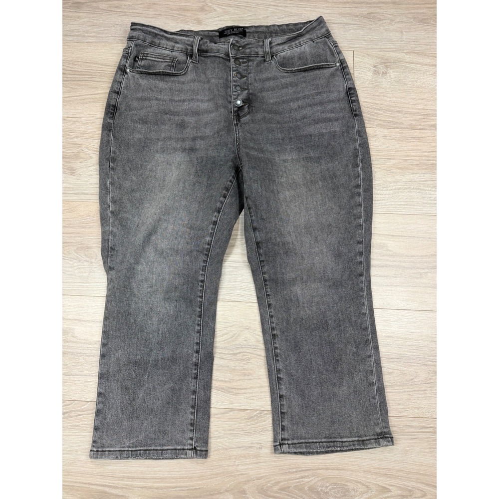 Judy Blue Grey Button Fly Cropped Straight Leg Jeans‎ Plus Size 18W JB78110